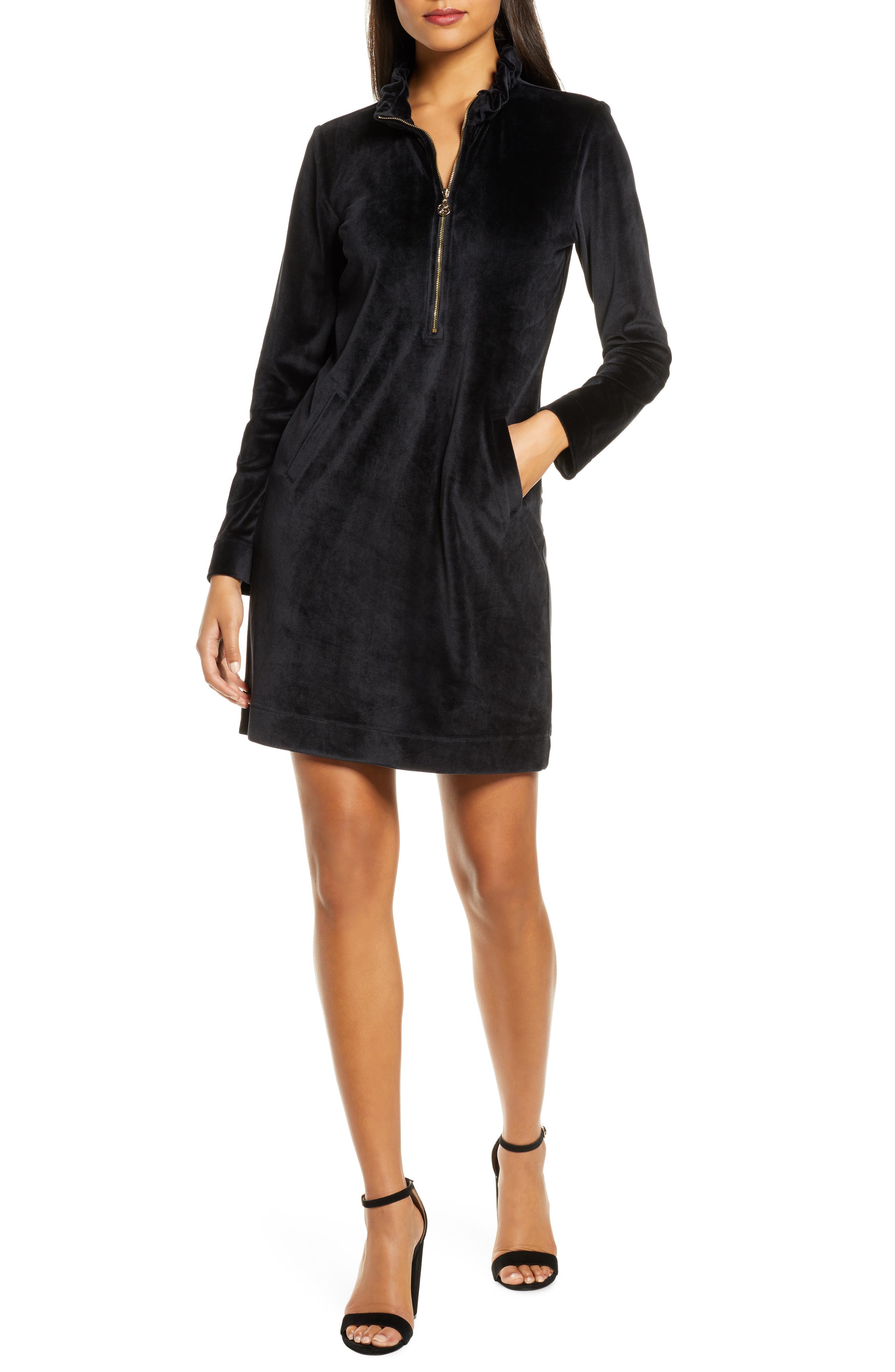 velvet shift dress long sleeve