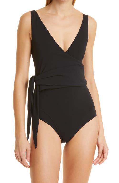 Dree Louise Wrap Front One-Piece Swimsuit in Black Crepe
