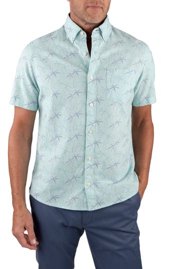 Tailor Vintage Puretec Linen Blend Shirt In Icy Morn Palm Trees