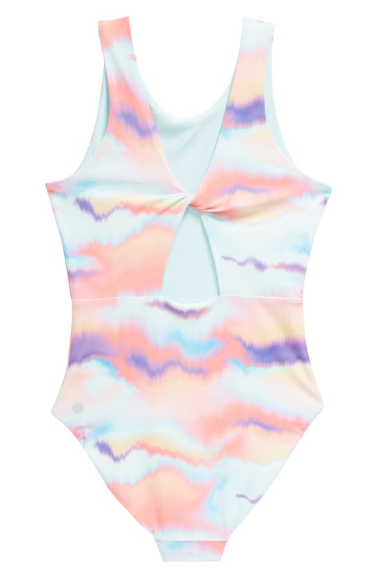Shop Zella Girl Kids' Vacay All Day Reversible One-piece Swimsuit In Teal Retreat Blurred Wave