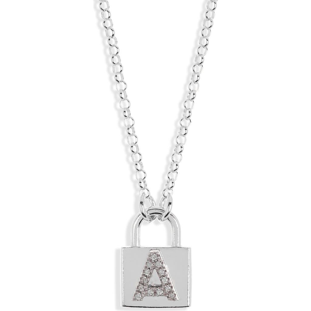 Meshmerise Diamond Padlock Initial Pendant Necklace In White-a