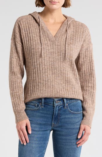 Hooded ribbed sweater hotsell