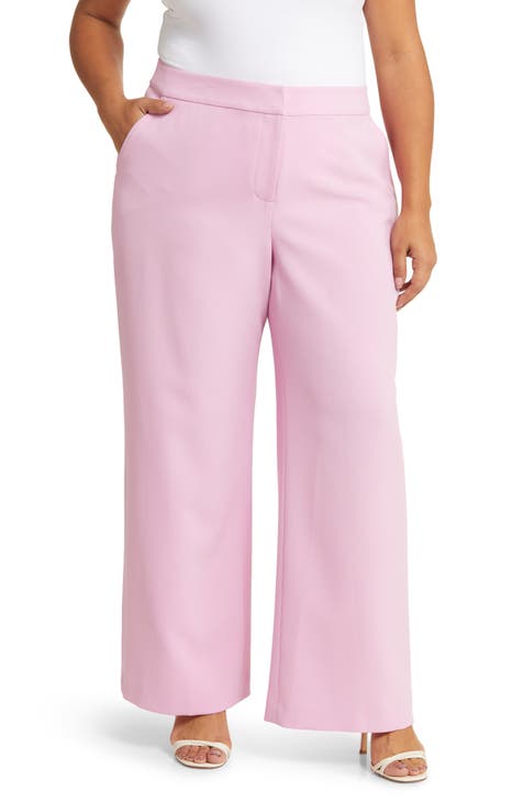 Plus Size Plus Size Pink Paisley Print Cotton High Waist Pants