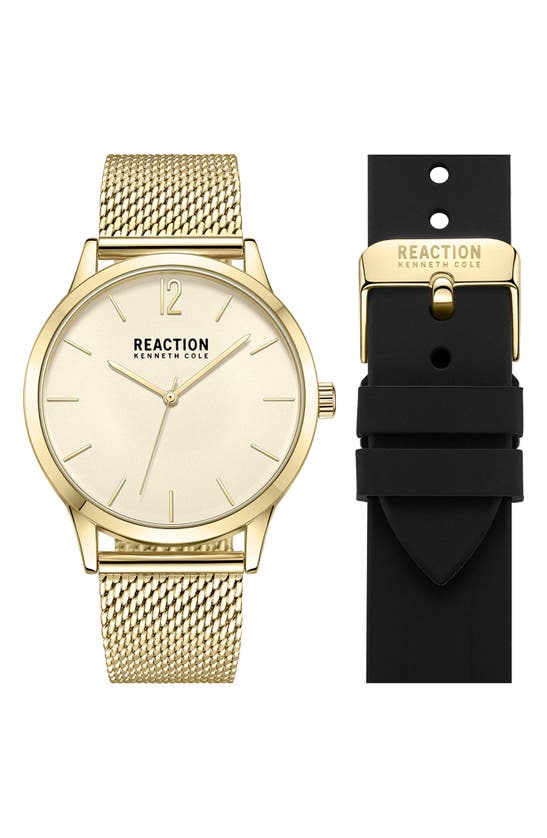 Kenneth Cole Reaction Classic Mesh Strap Watch & Silicone Strap Gift Set, 40mm In Gold