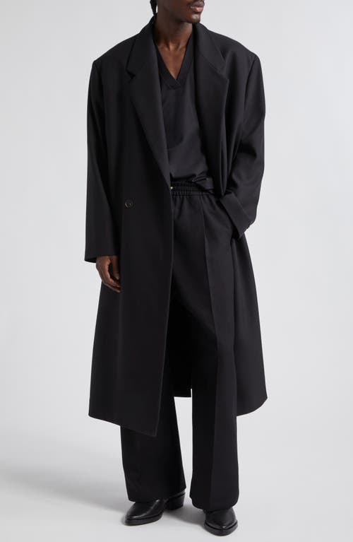 Double Breasted Wool Gabardine Overcoat in Black