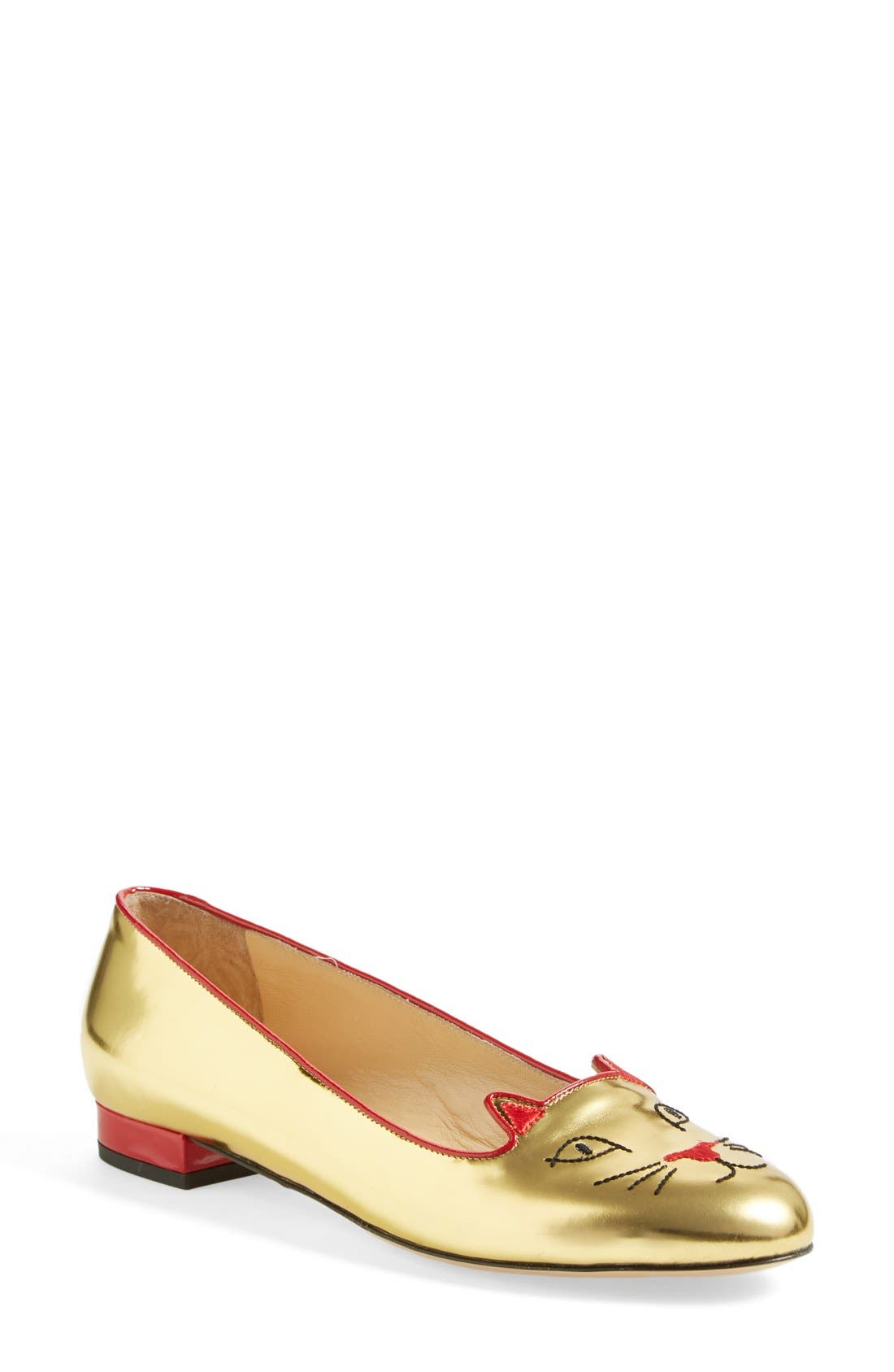 Charlotte Olympia 'Lucky Kitty' Metallic Calfskin Leather Flat (Women) Nordstrom
