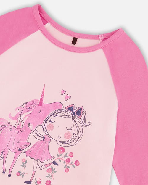 Shop Deux Par Deux Girl's Baseball Top With Print Unicorn In Crocus