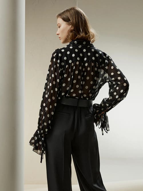 Lilysilk Polka Dots Georgette Blouse In White Dots In Black