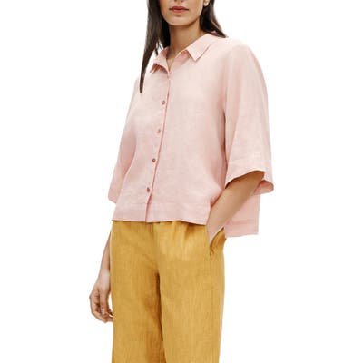 Eileen Fisher Boxy Organic Linen Button-Up Shirt, Pink