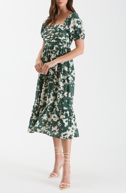 Shop August Sky Puff Sleeve Midi Dress In Hunter Green