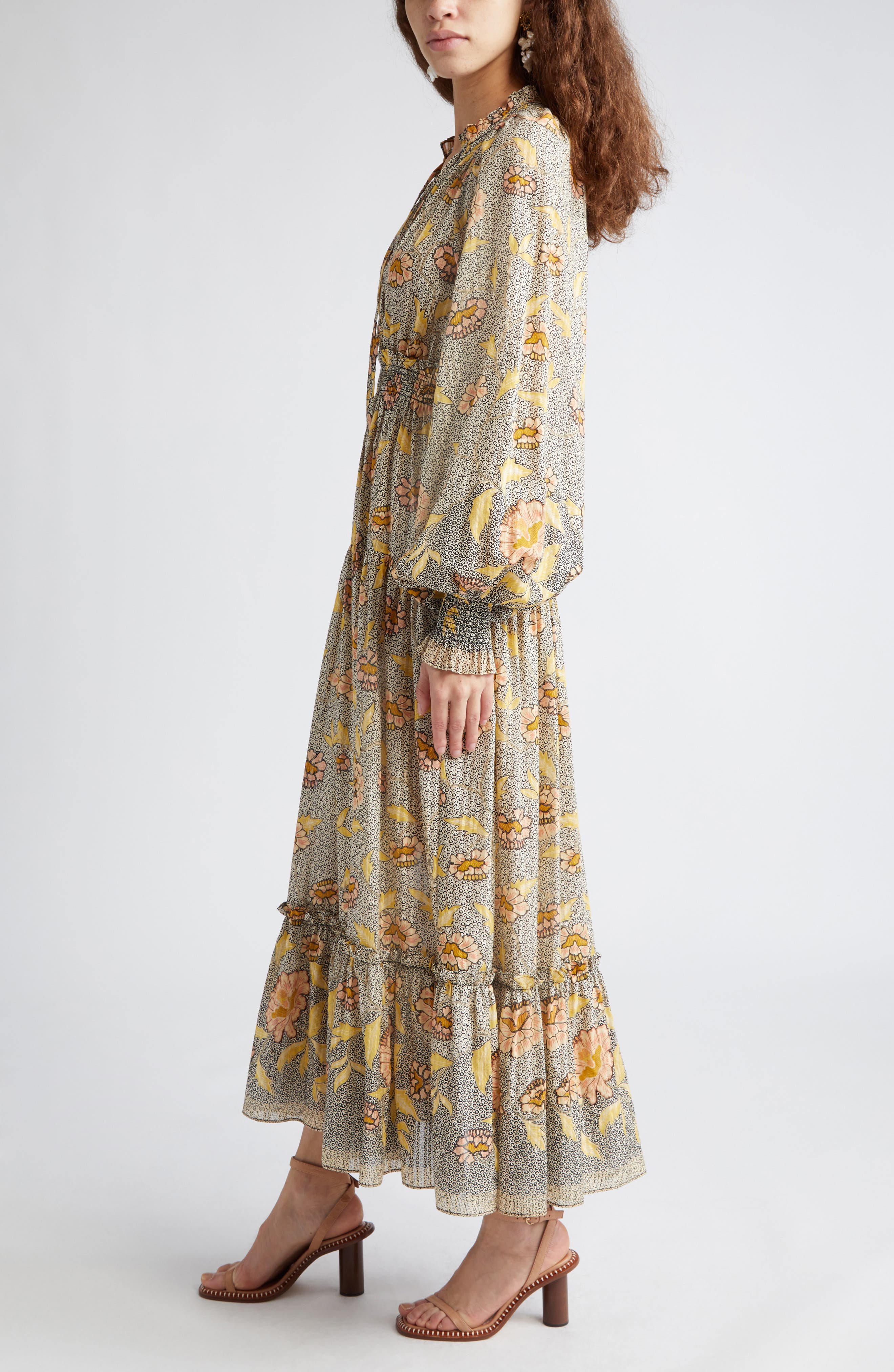 ulla johnson elin cotton embroidered maxi dress Brown Check Smock Dress – AnyaParkerJames main image 0