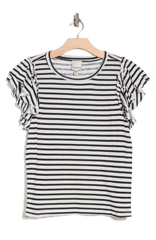 Shop Industry Republic Clothing Double Flutter Ruffle Sleeve Pima Cotton T-shirt In Black/ivory Stripe