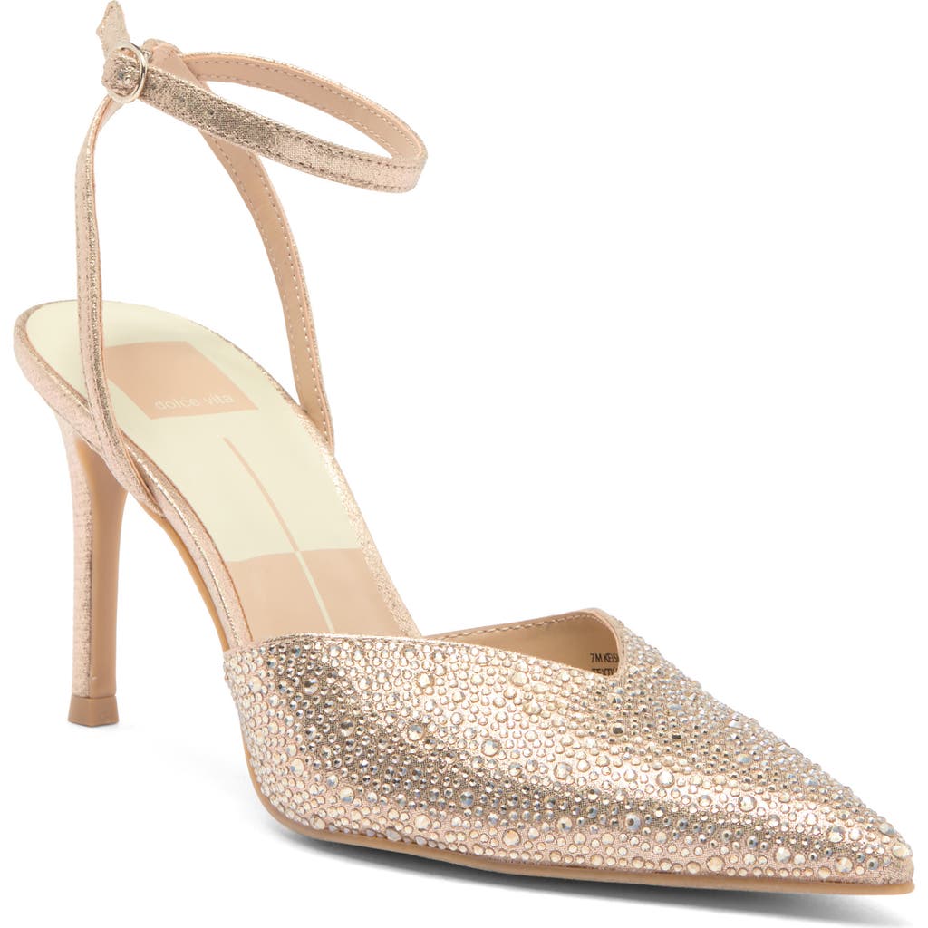 Dolce Vita Keisha Crystal Pointed Toe Pump In Light Gold Fabric