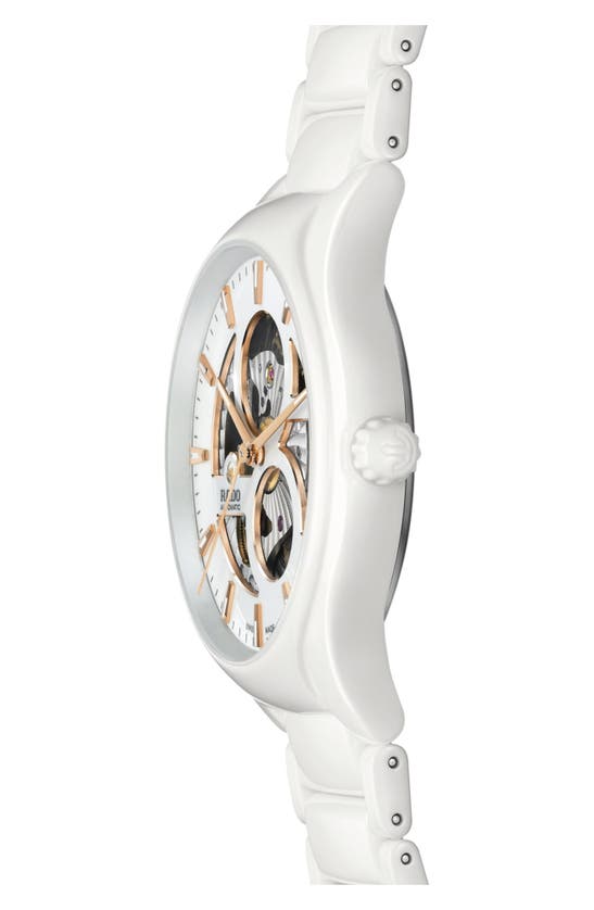 Shop Rado True Round Automatic Open Heart Bracelet Watch, 40mm In White