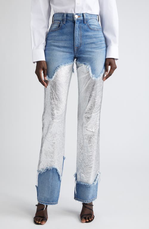 Stella Mixed Media Straight Leg Jeans in Indigo And Silver
