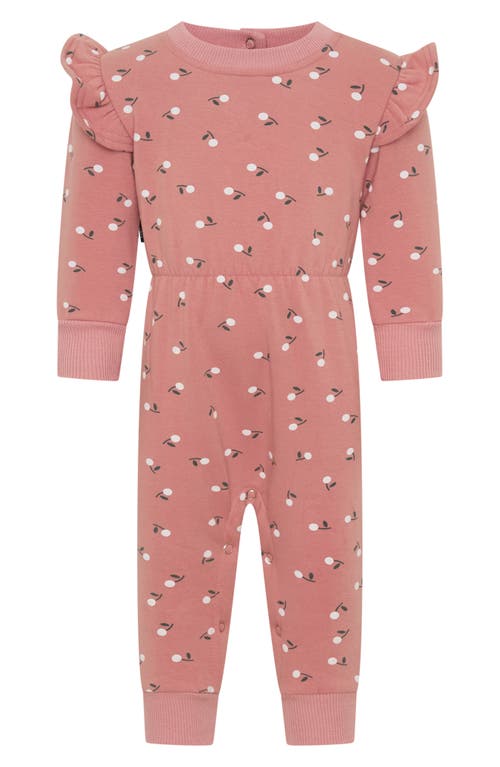 TINY TRIBE Petite Fruit Frill Fleece Romper in Dusty Rose 