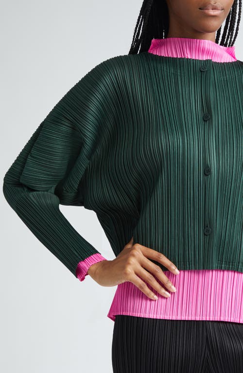 Shop Issey Miyake Pleats Please  Monthly Colors October Pleated Cardigan In Deep Green