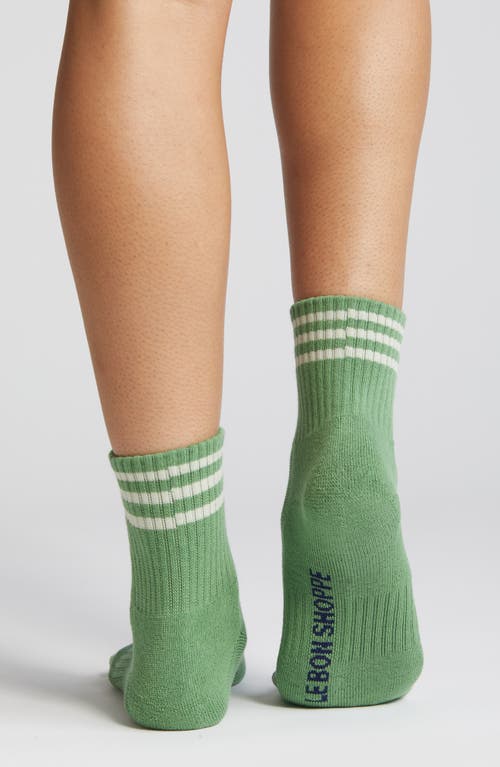 Le Bon Shoppe Girlfriend Stripe Cotton Blend Rib Quarter Socks In Avocado