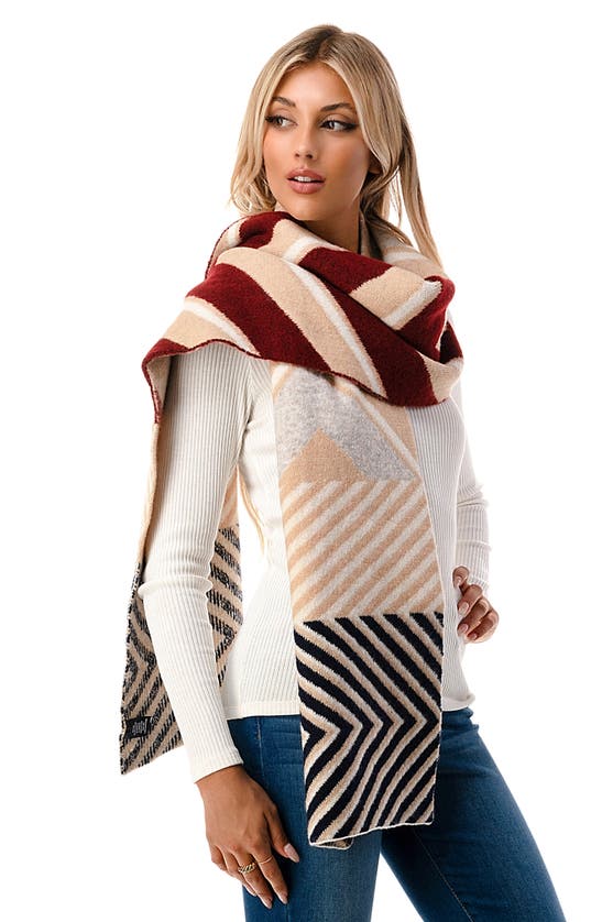 Marcus Adler Ultra Soft Chevron Knit Scarf In Burgundy