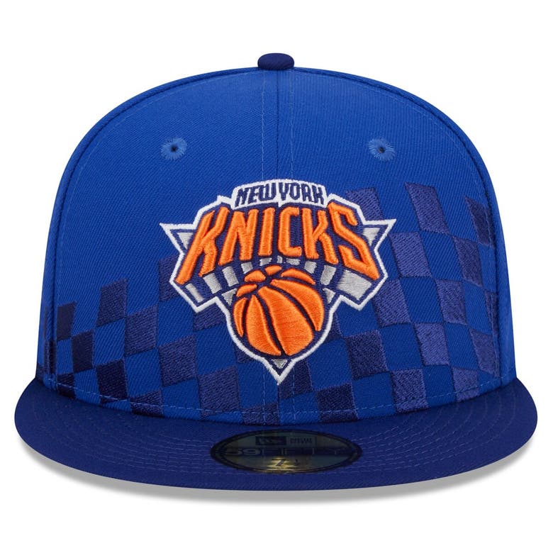 Shop New Era Blue New York Knicks  Rally Drive Checkerboard 59fifty Crown Fitted Hat