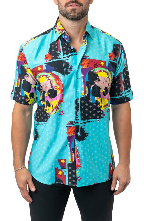 Maceoo Galileo Skullstar Blue Short Sleeve Button-Up Shirt at Nordstrom,