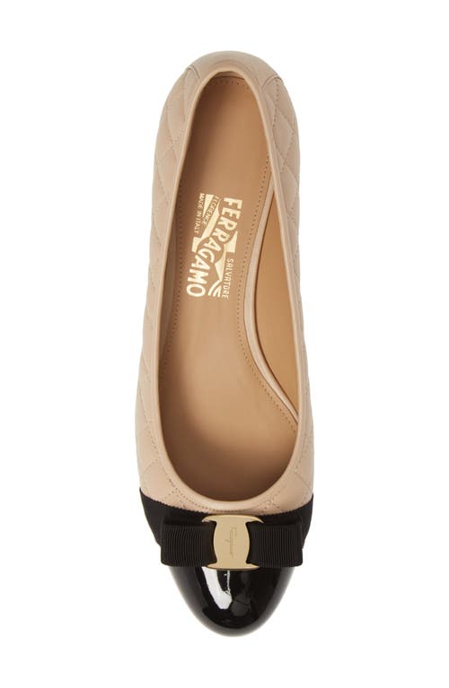 Ferragamo Beige And Black Nappa Leather Pumps In Bisque/black