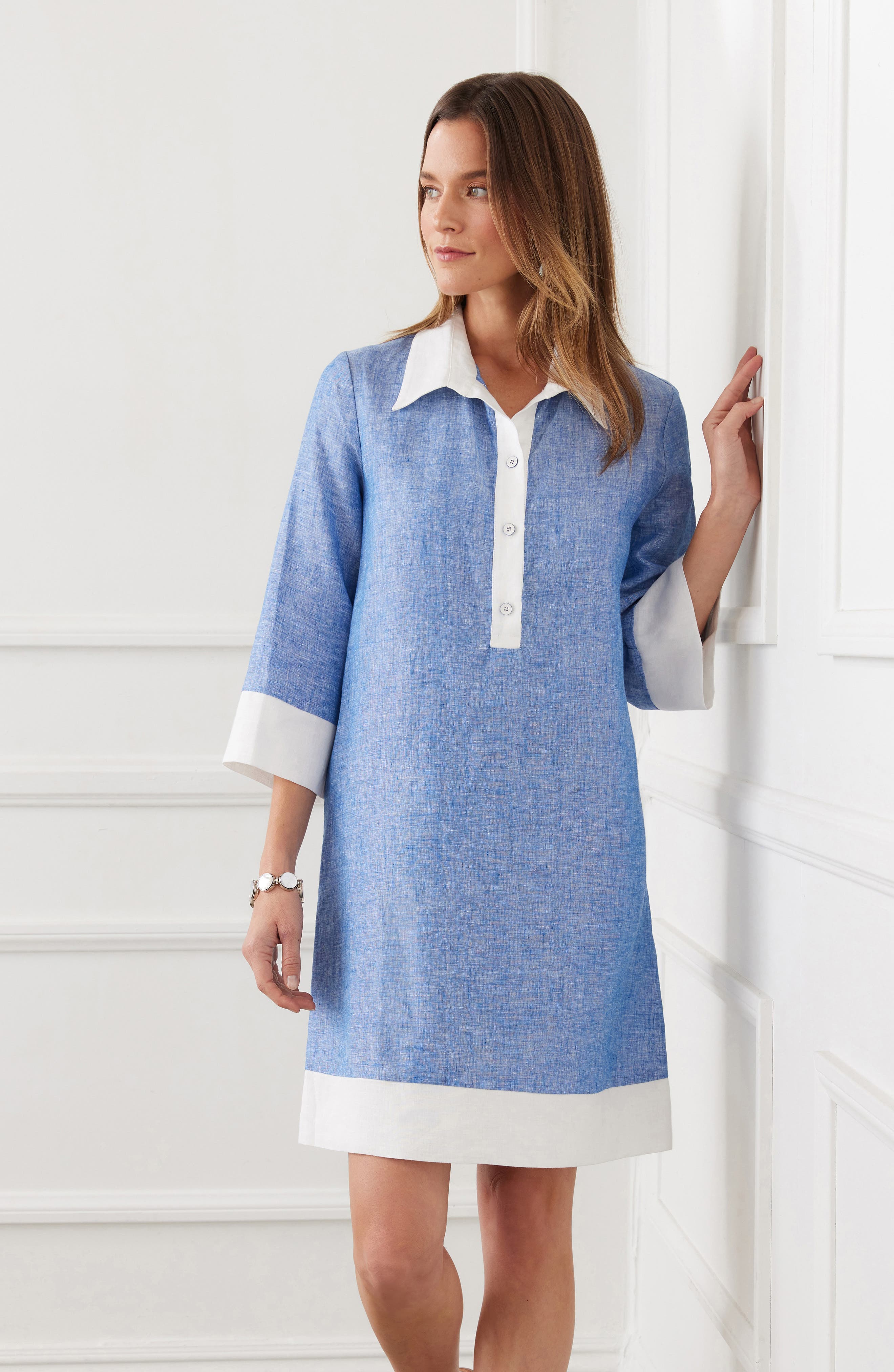 Karen Kane Colorblock Linen Shirtdress In Blue | ModeSens