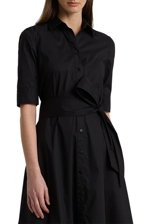 Ralph Lauren Lauren Belted Cotton Blend Shirtdress In Polo Black