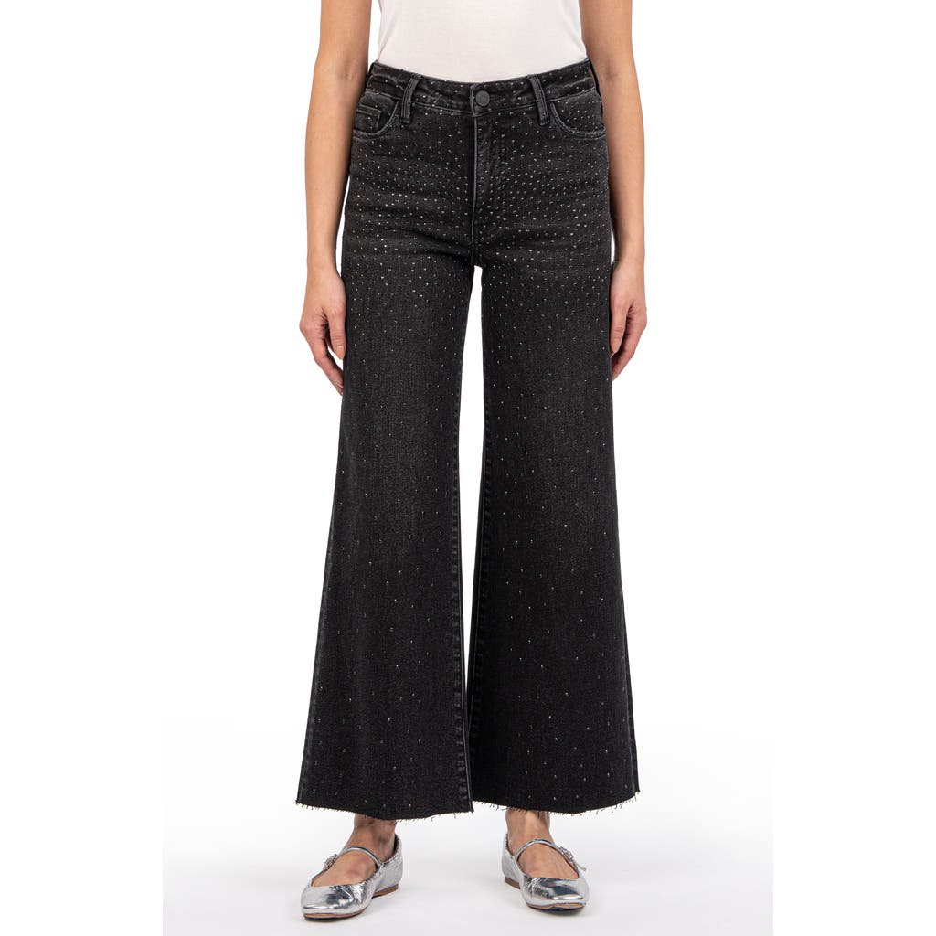 KUT from the Kloth Meg Embellished Raw Hem High Waist Ankle Wide Leg Jeans in Illuminated