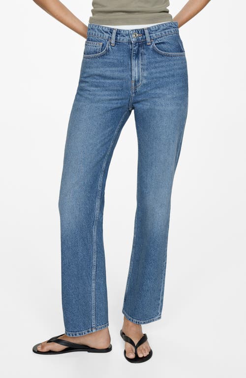 Shop Mango Mid Rise Straight Leg Jeans In Dark Blue