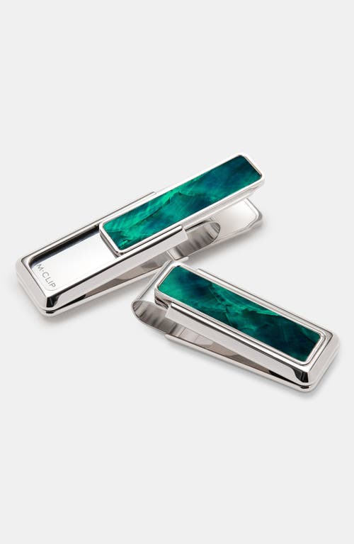 M-Clip® Mother-of-Pearl Inlay Money Clip in Silver/Green