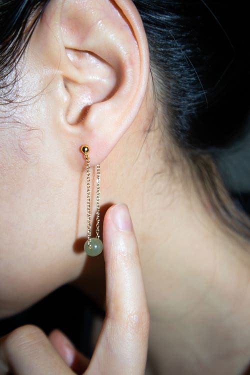 Seree Zodiac Collection Libra Skinny Gold Chain Jade Earrings In Light Green