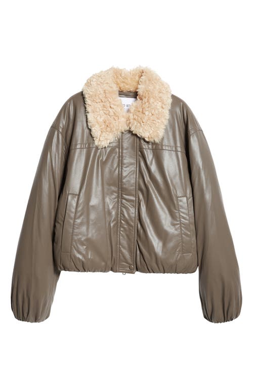 Shop Stand Studio Fran Faux Leather Jacket With Faux Fur Collar In Mole Brown