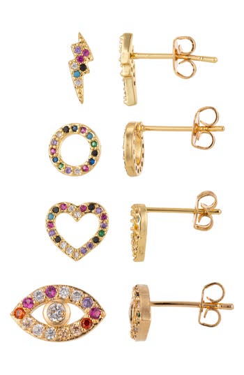 Eye Candy Los Angeles Set Of 4 Alicia Stud Earrings In Gold