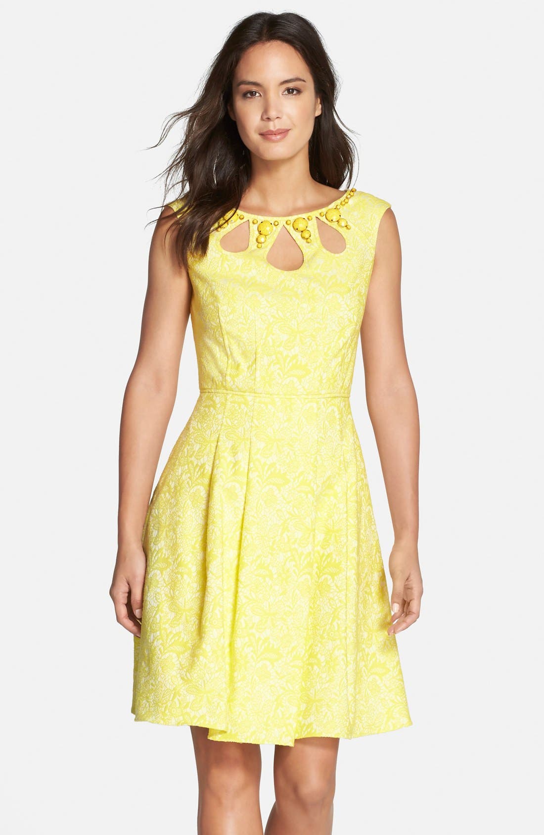 adrianna papell jacquard fit and flare dress