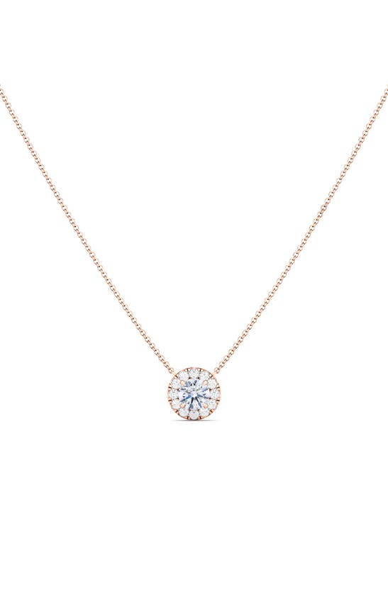 Hautecarat Round Brilliant Halo Lab-created Diamond Pendant Necklace In 18k Rose Gold