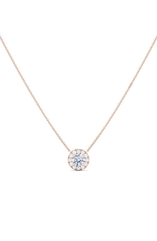 HauteCarat Round Brilliant Halo Lab Created Diamond Pendant Necklace in 18K Rose Gold at Nordstrom