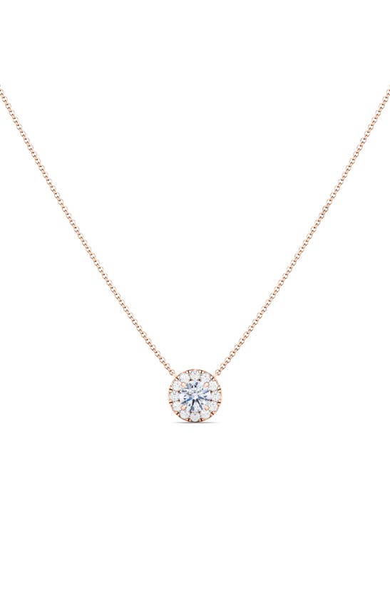 Hautecarat Round Brilliant Halo Lab-created Diamond Pendant Necklace In 18k Rose Gold