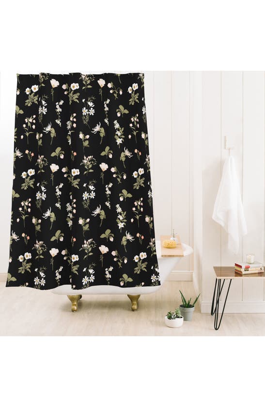 Deny Designs Pineberries Botanical Shower Curtain In Black