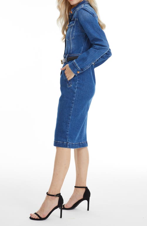 Shop Bayeas Andrea Long Sleeve Denim Midi Shirtdress In Deep Sea