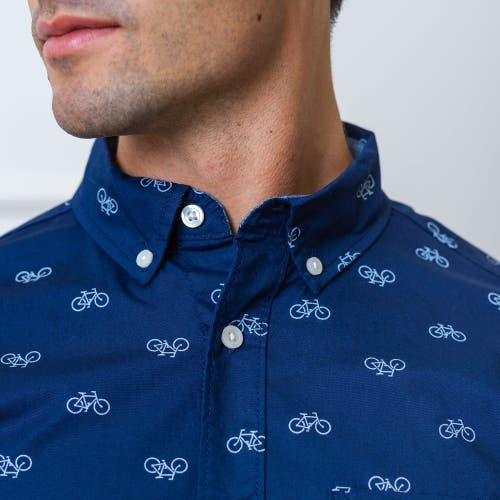 Hope & Henry Organic Stretch Poplin Shirt In Navy Bicycle Print