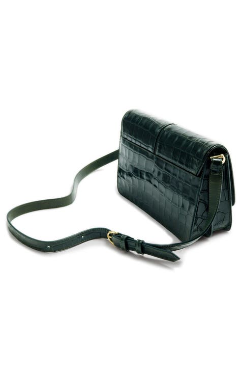 Buy Hidesign Brick Navy Leather Croc Textured Handheld Bag