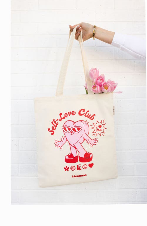 Kiramoon Self-love Club Tote In Cream/red/pink