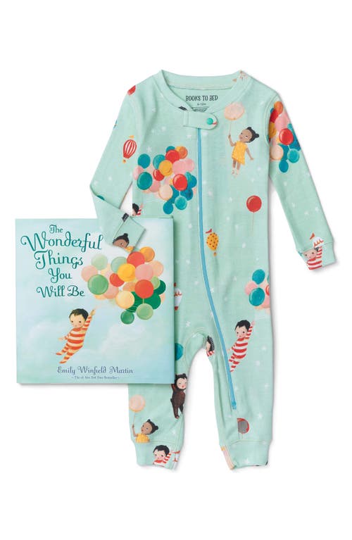 Books to Bed 'The Wonderful Things You Will Be' Fitted One-Piece Pajamas & Book Set Blue at Nordstrom,