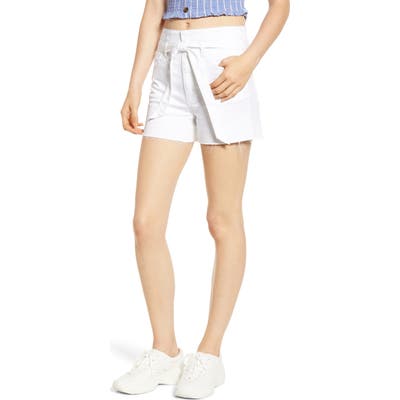 Tinsel Belted Denim Shorts, White
