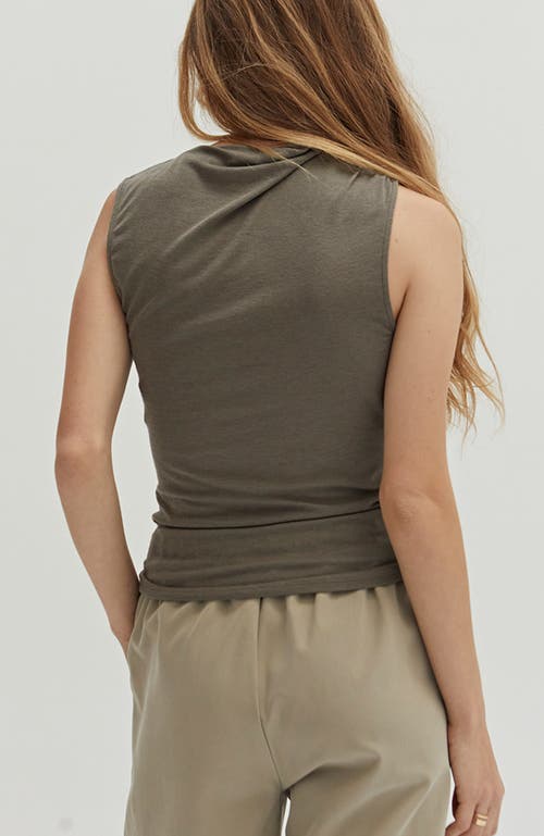 Shop Crescent Sleeveless Shirred Knit Top In Eucalyptus