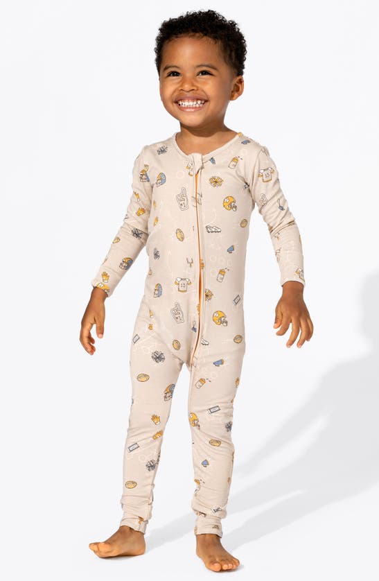 Shop Bellabu Bear Kids' Football Fitted Convertible One-piece Pajamas In Beige