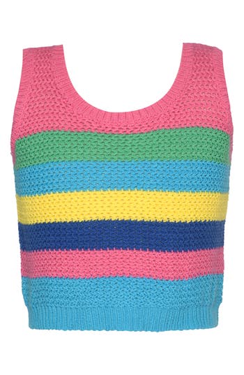 Hannah Banana Kids' Stripe Crochet Knit Sweater Tank In Fuchsia Multi