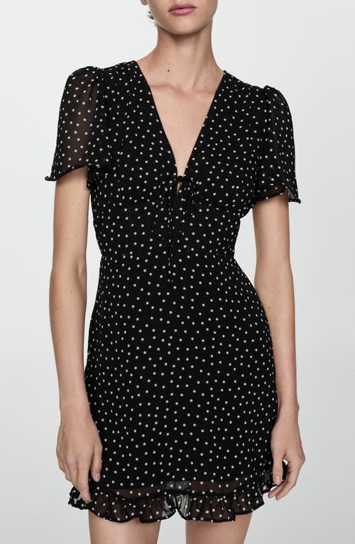 Shop Mango Polka Dot Flutter Sleeve Minidress In Black