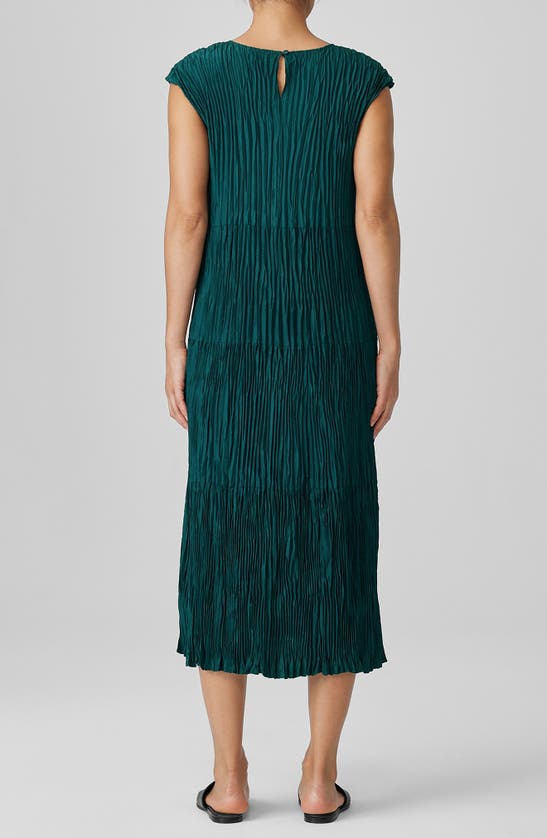 Shop Eileen Fisher Pleated Tiered Silk Midi Dress In Aegean